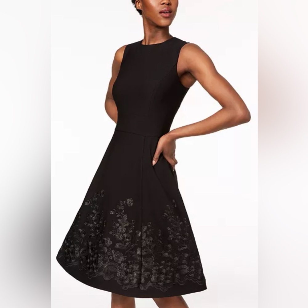 Calvin Klein Embroidered Fit and Flair Silhouette Scuba Dress Size 10P